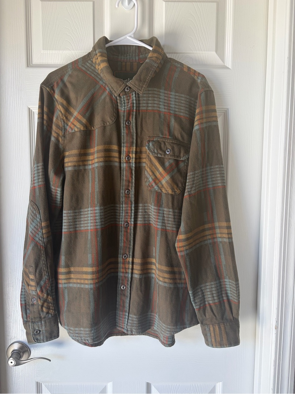 Howler Brothers Plaid Flannel with Brown & Mustard Stripes